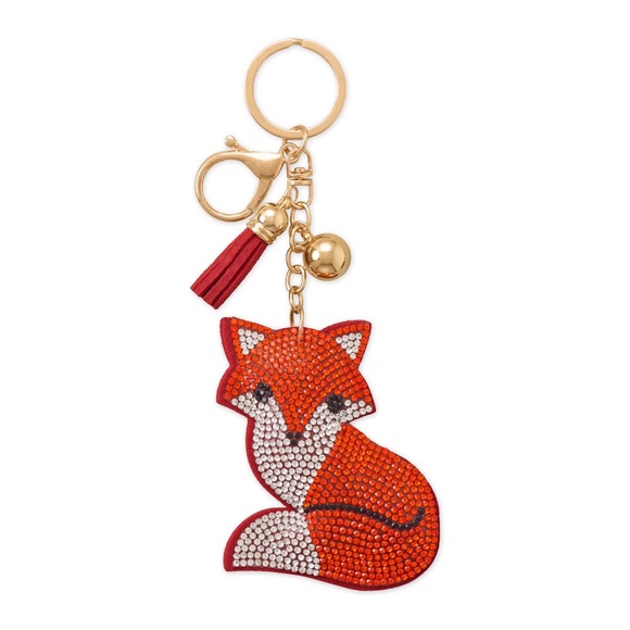 Other - New Orange Crystal Fox Bag Charm with Gold Tone Hardware Keychain